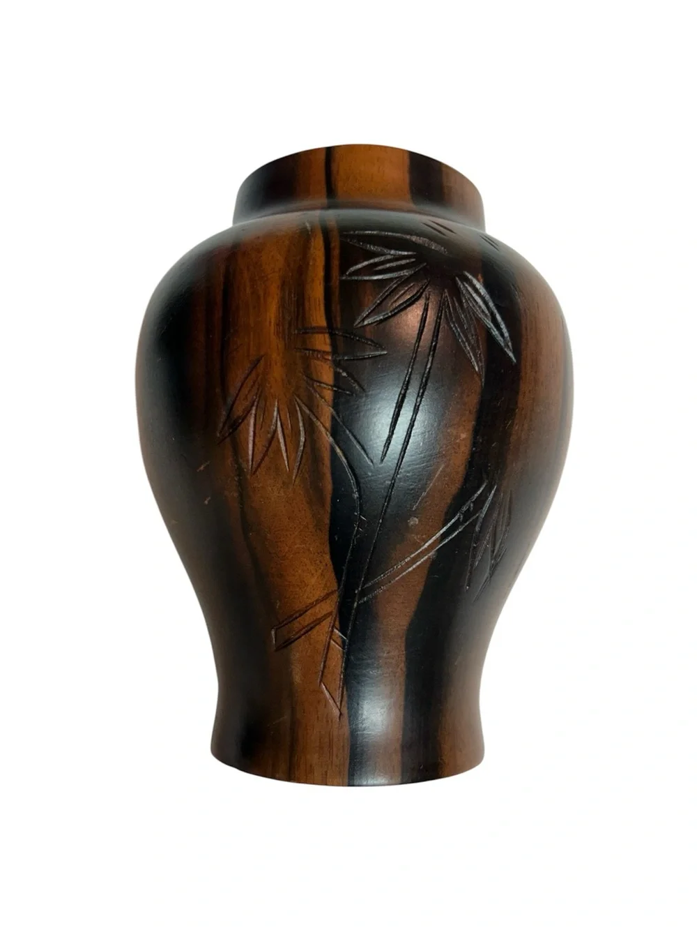 Handmade intricate carved dark wood vases with bamboo/Floral designs